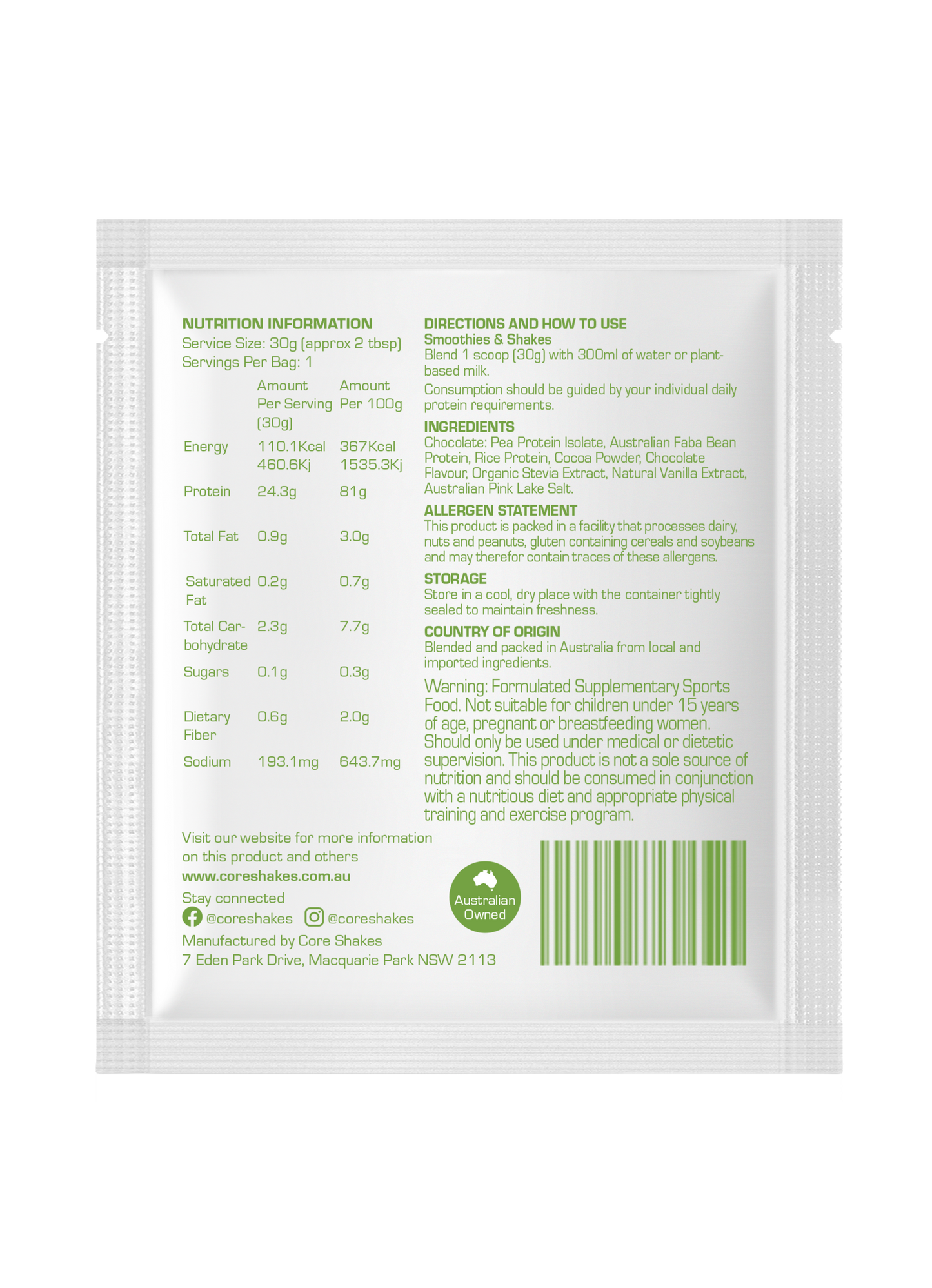 Core Shakes Plant Protein - Chocolate Sample edition