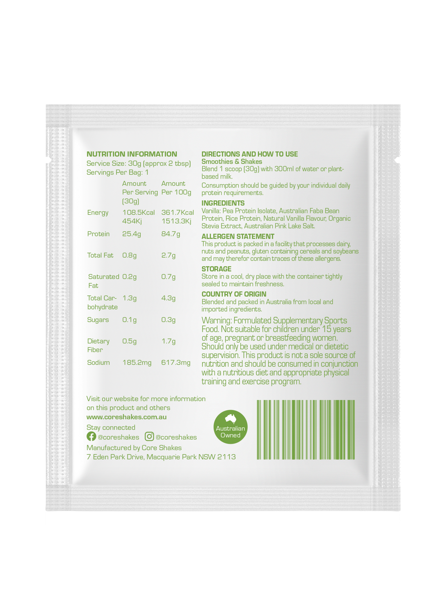 Core Shakes Plant Protein - Vanilla Sample edition